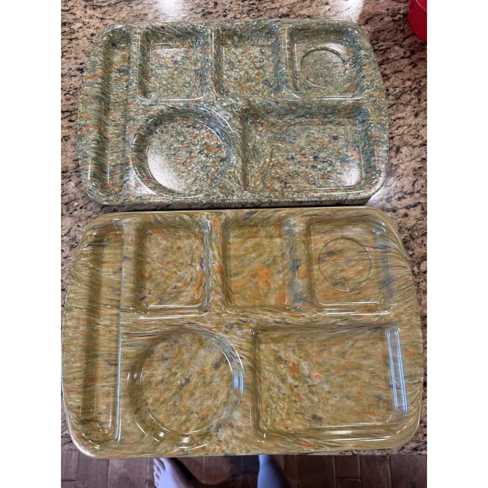 2 Prolon Ware Melamine Cafeteria Lunch Trays Green Yellow Confetti Trays Granny
